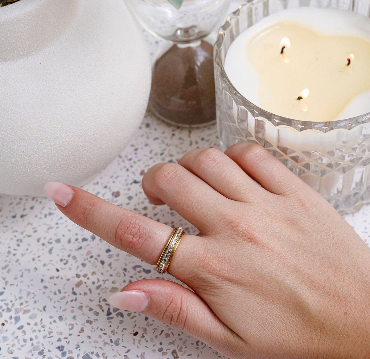 Anti Stress Ring Damen | Drehbar | Zirkonia | Drei Farben-HauteBerlin