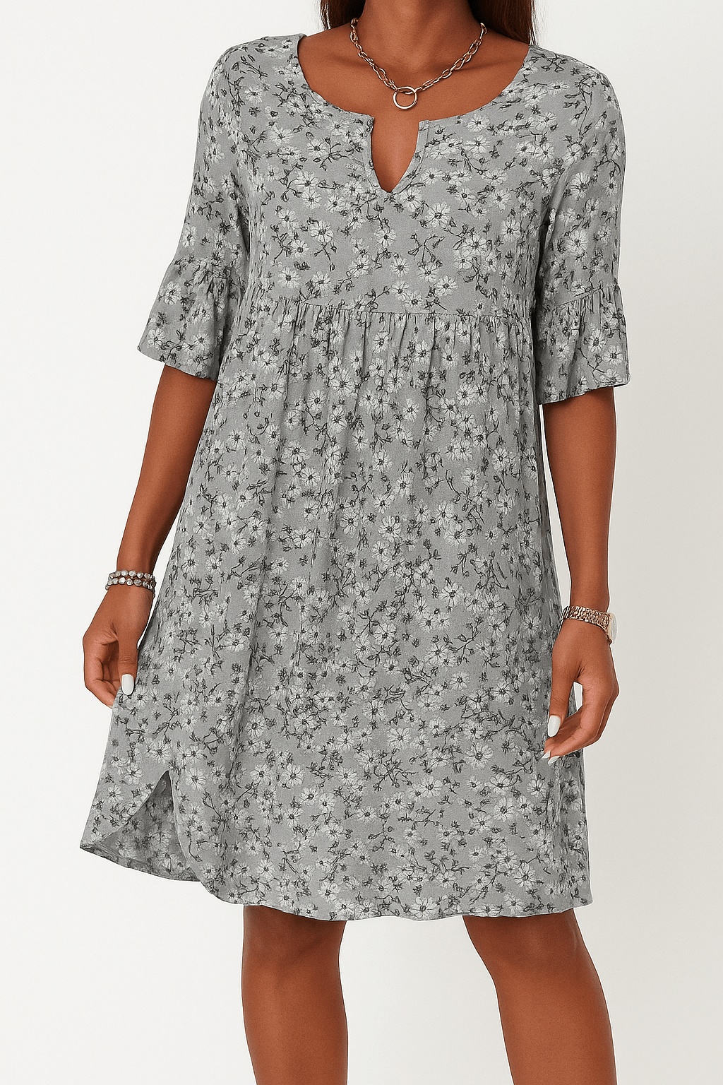 Blumenkleid | Kurzarm | Knielang | A-Linien-Kleid | Sommerkleid-HauteBerlin