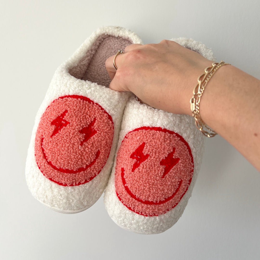 Hausschuhe Damen | Smiley mit Blitz | Plüsch Weich-HauteBerlin