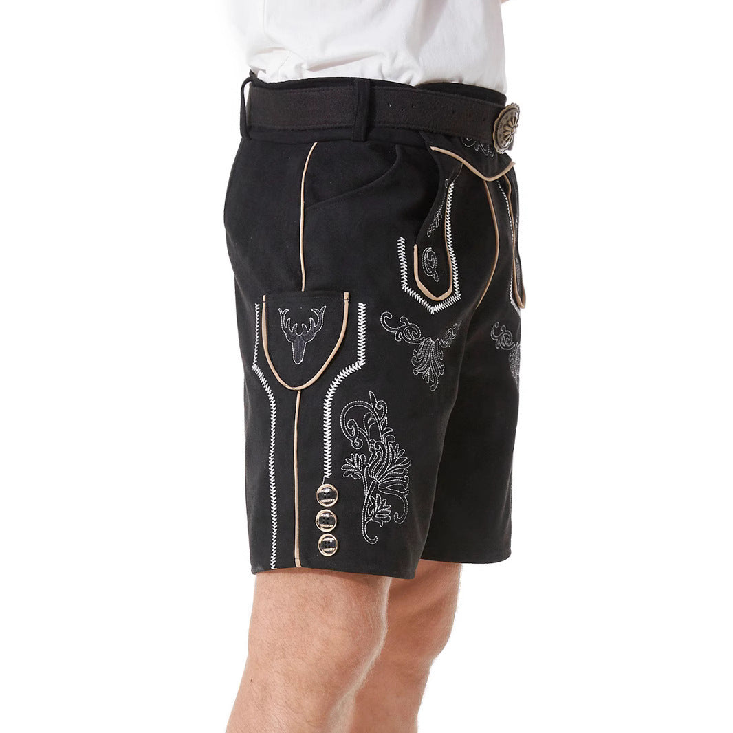 Lederhose Herren - Leder Velours Stickerei Schwarz Oktoberfest-HauteBerlin
