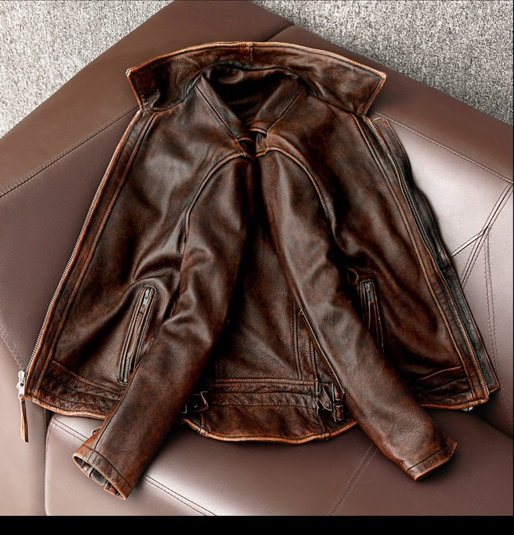 Lederjacke | Vintage | Braun | Bikerjacke | Herrenlederjacke-HauteBerlin