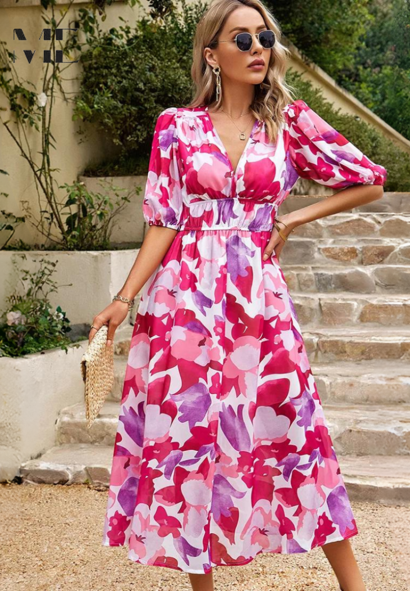 Midikleid | Sommer | Puffärmel | Blumenprint-HauteBerlin