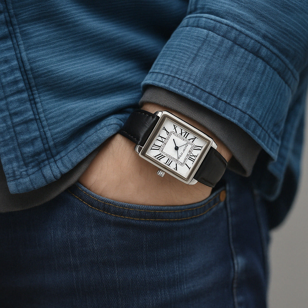 Rechteckige Uhr – Analoguhr für Männer mit Lederarmband-HauteBerlin