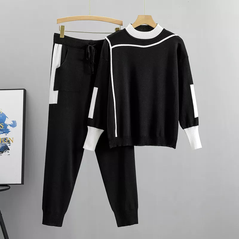 Strick-Lounge-Set - Zweiteilig - Loose Fit - Strickpullover und Hosen-Set - Loungewear für Frauen-HauteBerlin