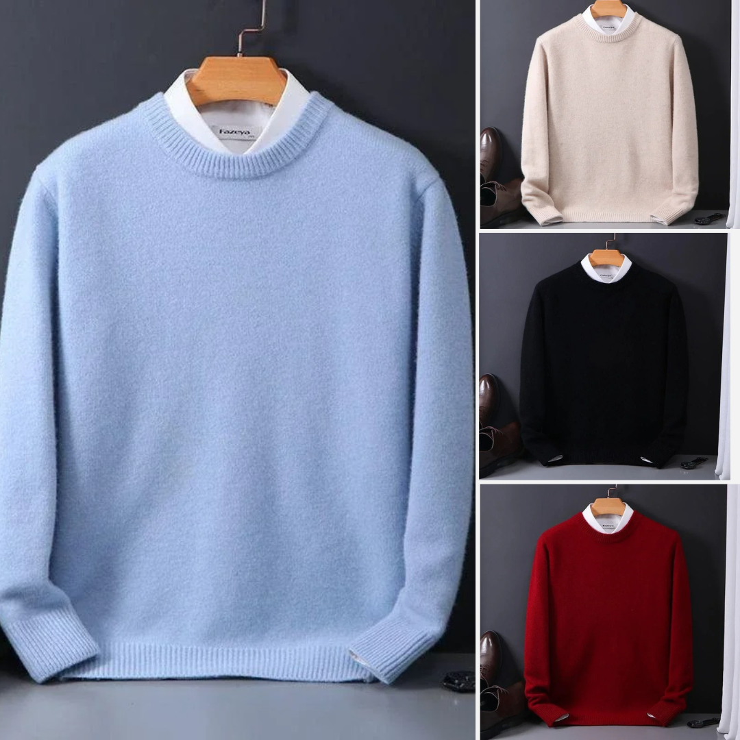 Strickpullover – Einfarbiger Strickpullover mit Rundhalsausschnitt für Männer für den Winter-HauteBerlin