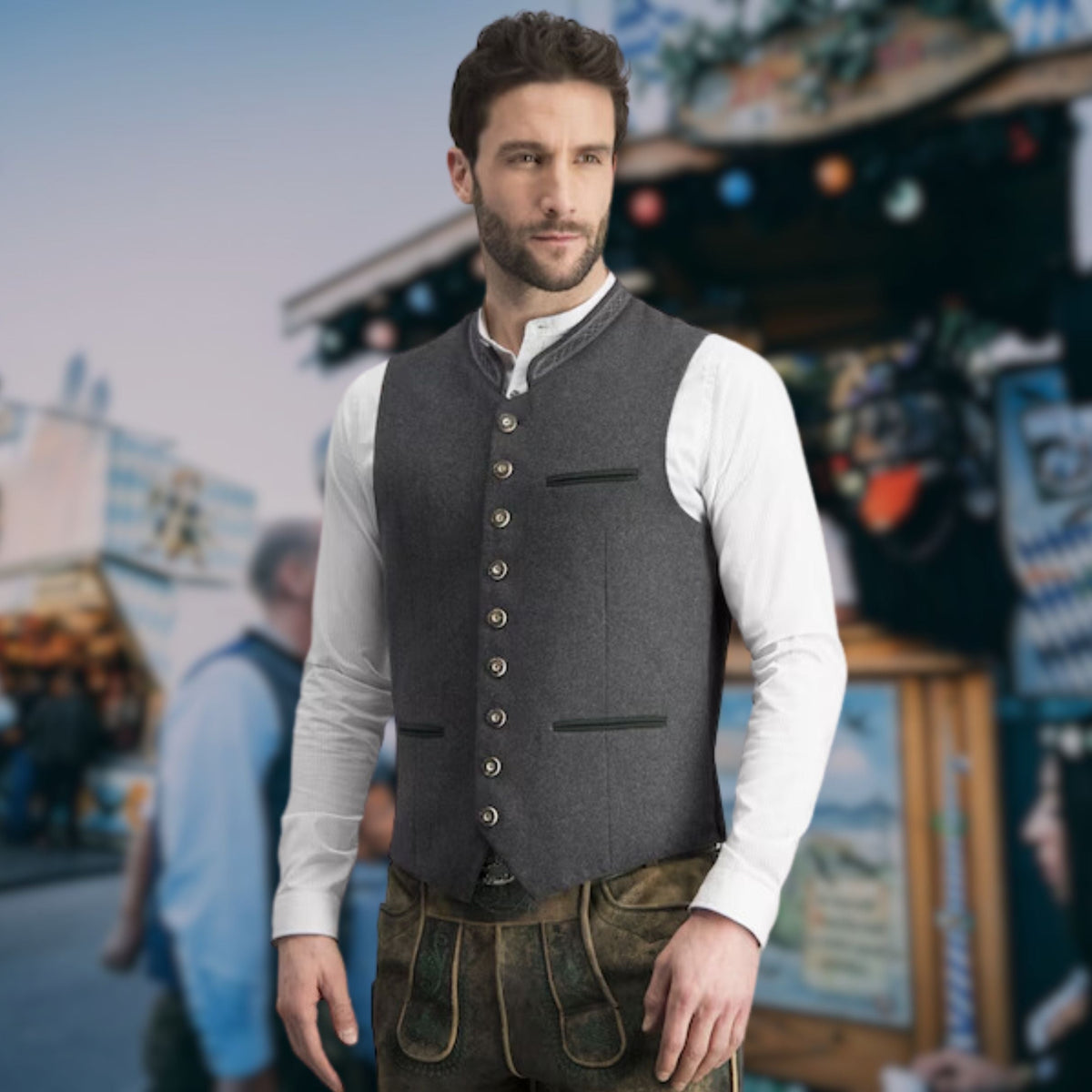 Trachtenweste Herren - Kurz Traditionell Schwarz Oktoberfest-HauteBerlin