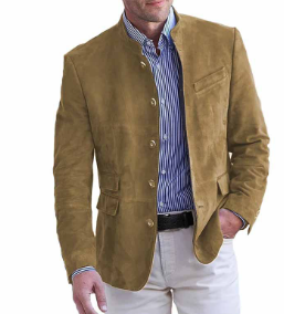 Wildleder Blazer - Einreihige Herren Blazerjacke mit Mandarinenkragen-HauteBerlin