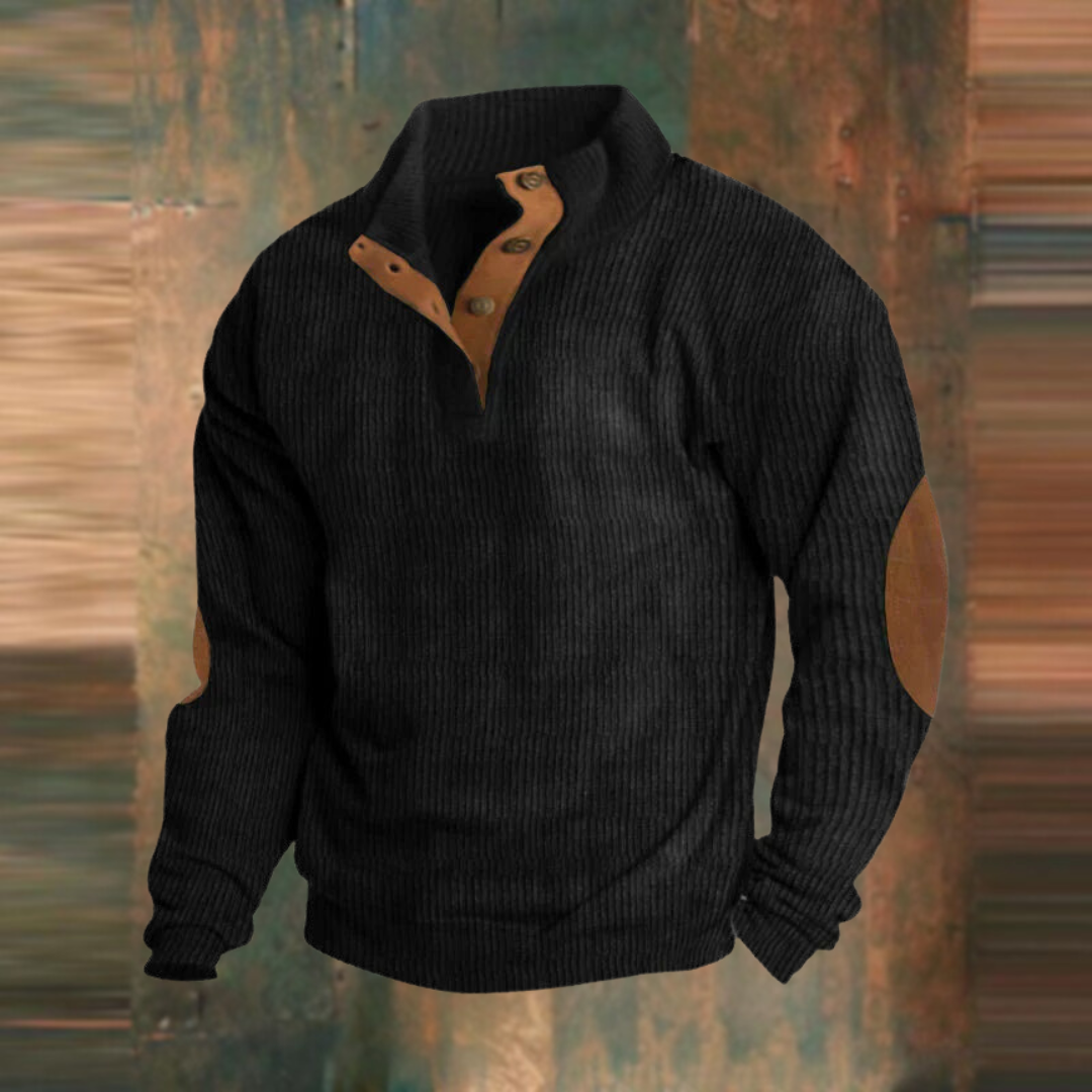 Winterpullover - Warmer Herren Pullover mit Knopfleiste und Ellbogenaufnähern-HauteBerlin