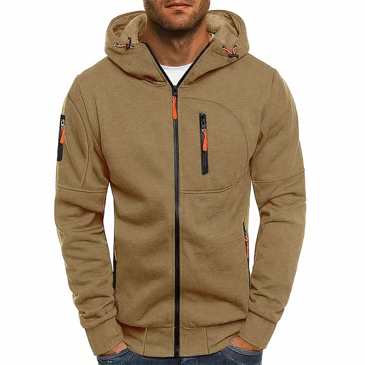 Zip-Hoodie - Warm - Reißverschlusstaschen - Kapuzenpullover mit Reißverschluss - Herrenbekleidung-HauteBerlin
