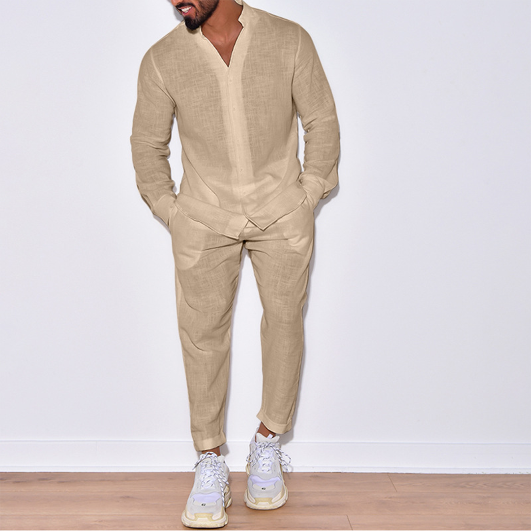 Zweiteiliges Set | Langarm | Button-Up | Leinenkleidung | Herren Co-Ord Set-HauteBerlin