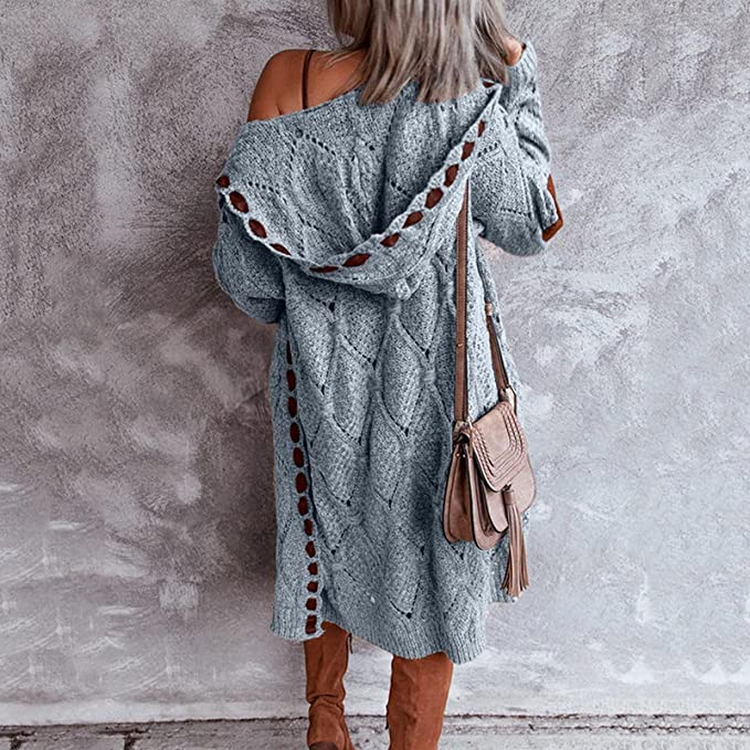 Strickjacke Damen | Lang | Kapuze | Grobstrick-HauteBerlin