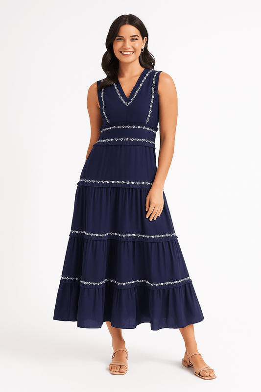 A-Linien-Kleid – Ärmelloses marineblaues Midikleid für Damen-HauteBerlin
