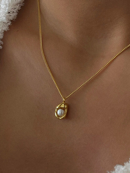 Anhänger-Halskette – Perle – Minimalistisch – Goldene Halskette – Damen-Halskette-HauteBerlin