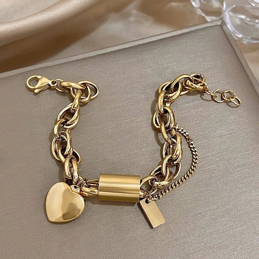 Armband Damen Gold | Gliederarmband mit Herz | Edelstahl-HauteBerlin