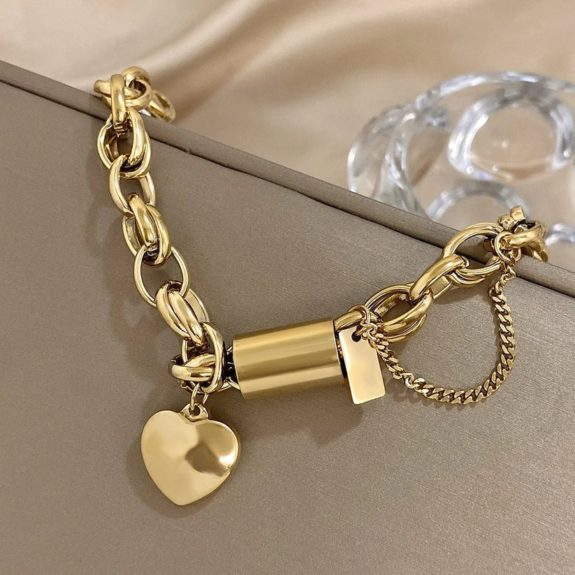 Armband Damen Gold | Gliederarmband mit Herz | Edelstahl-HauteBerlin
