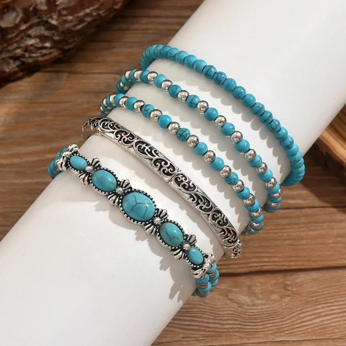 Armband Set Damen | Türkis Perlen | Boho | Fünf Armbänder-HauteBerlin