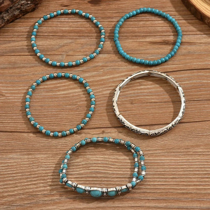Armband Set Damen | Türkis Perlen | Boho | Fünf Armbänder-HauteBerlin