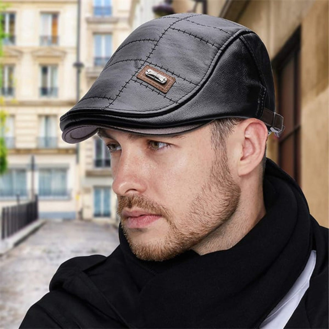 Baskenmütze - Leder - Paddy Cap - Flache Mütze - Herrenmützen-HauteBerlin