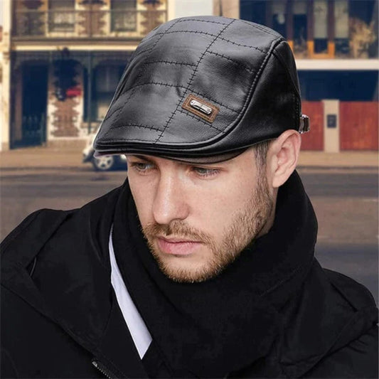 Baskenmütze - Leder - Paddy Cap - Flache Mütze - Herrenmützen-HauteBerlin