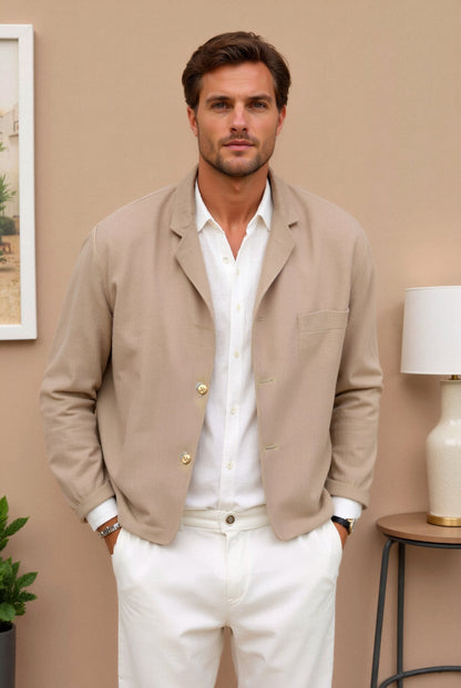 Blazer | Beige | Einreihig | Leichte Jacke | Herrenjacke-HauteBerlin