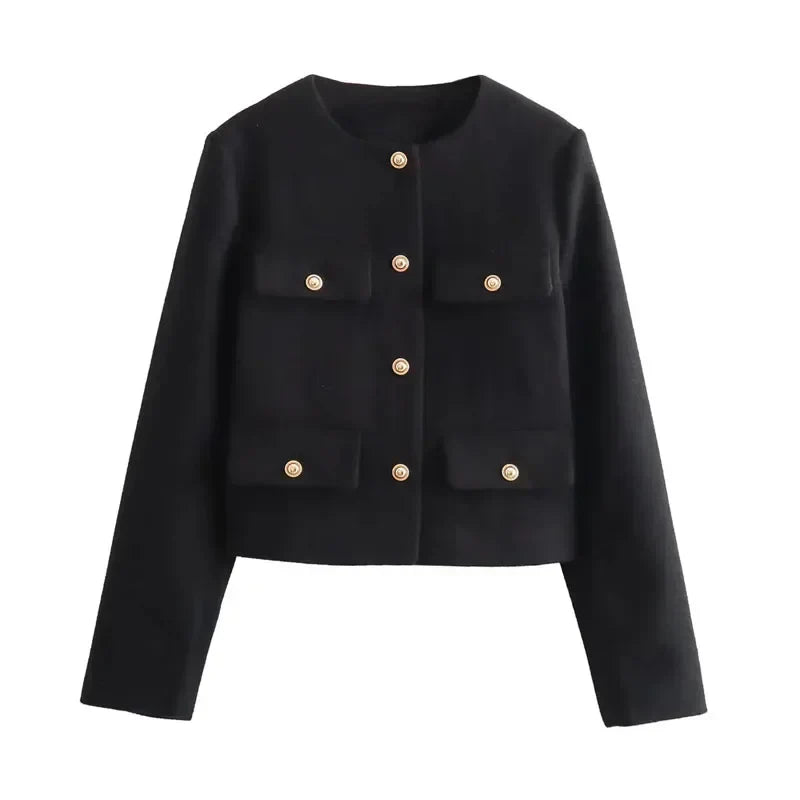 Blazerjacke | Knopfleiste | Taschen | Kurze Jacke | Damenjacke-HauteBerlin