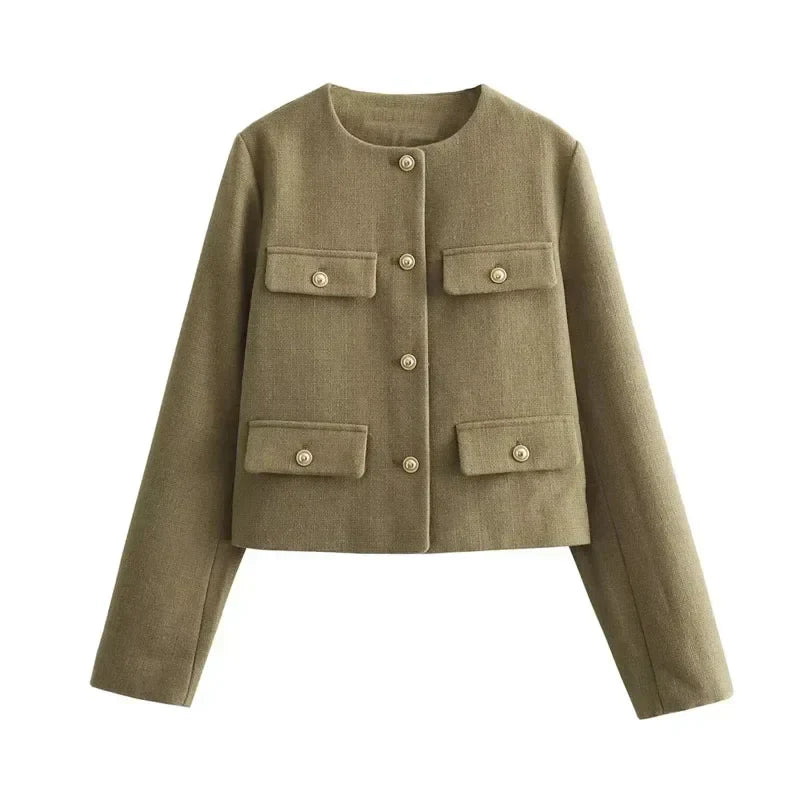 Blazerjacke | Knopfleiste | Taschen | Kurze Jacke | Damenjacke-HauteBerlin