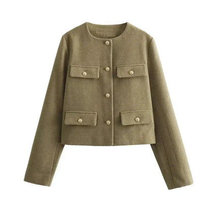 Blazerjacke | Knopfleiste | Taschen | Kurze Jacke | Damenjacke-HauteBerlin