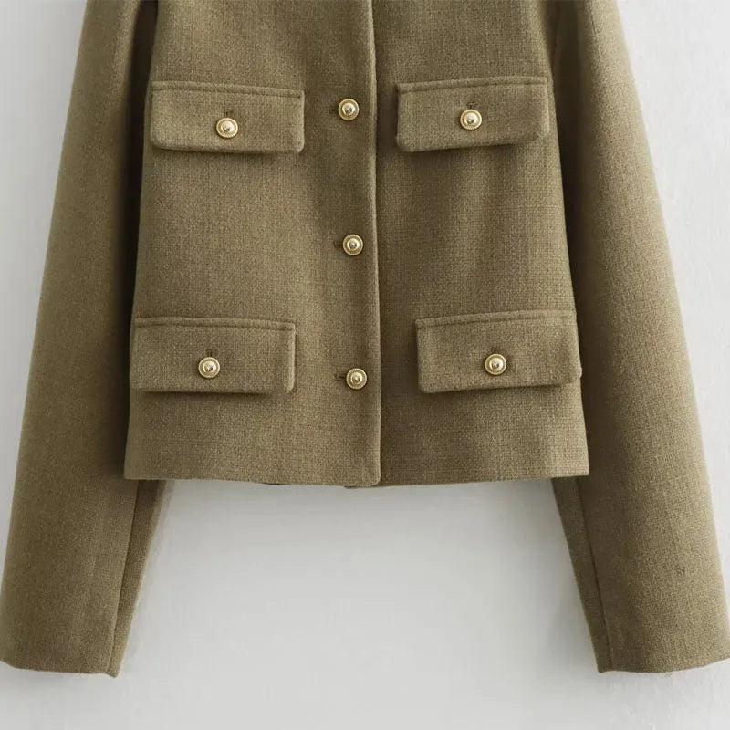 Blazerjacke | Knopfleiste | Taschen | Kurze Jacke | Damenjacke-HauteBerlin