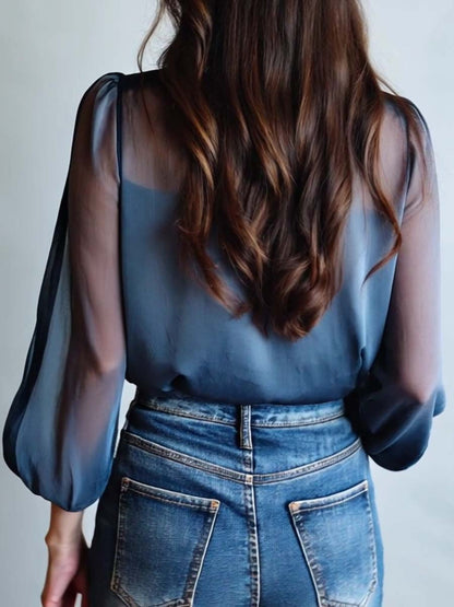 Blumenbluse | Blau | Damenbluse mit Knopfleiste-HauteBerlin