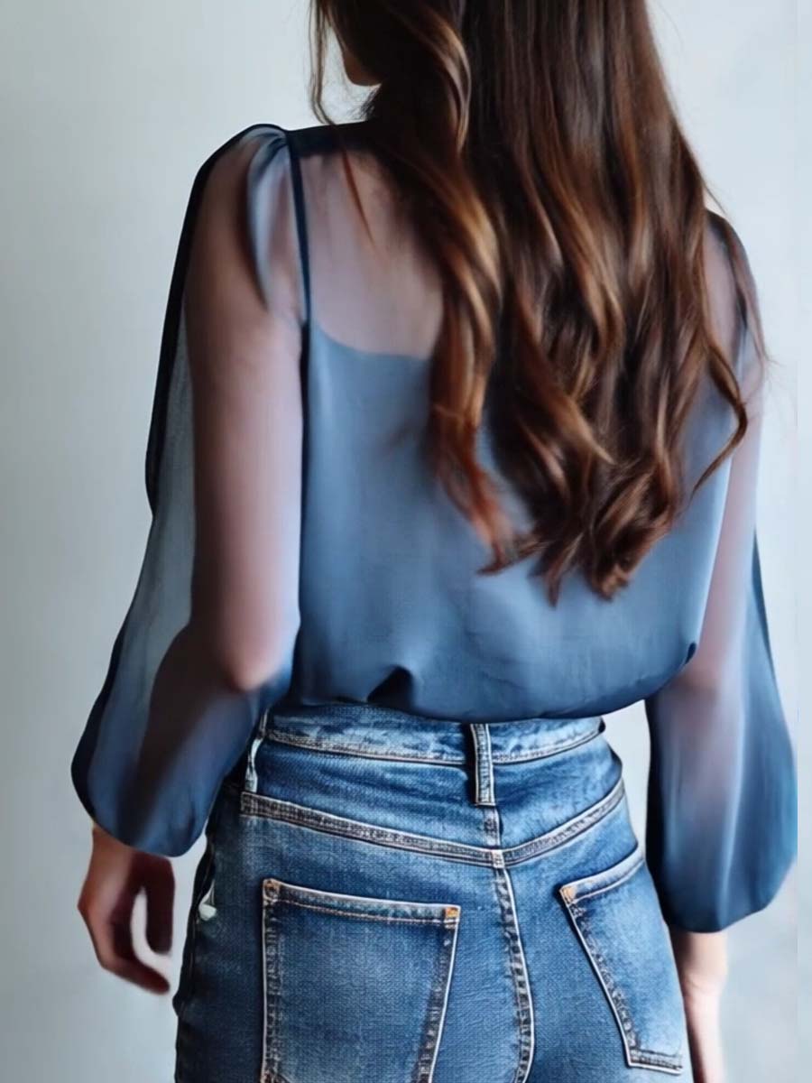 Blumenbluse | Blau | Damenbluse mit Knopfleiste-HauteBerlin