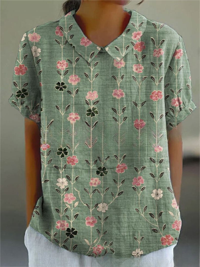 Blumenbluse | Kurzarm | Loose Fit | Sommertop-HauteBerlin