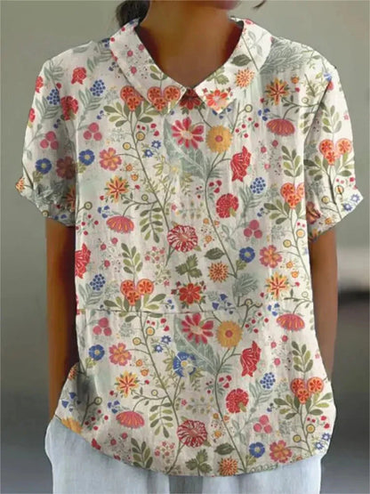 Blumenbluse | Kurzarm | Loose Fit | Sommertop-HauteBerlin