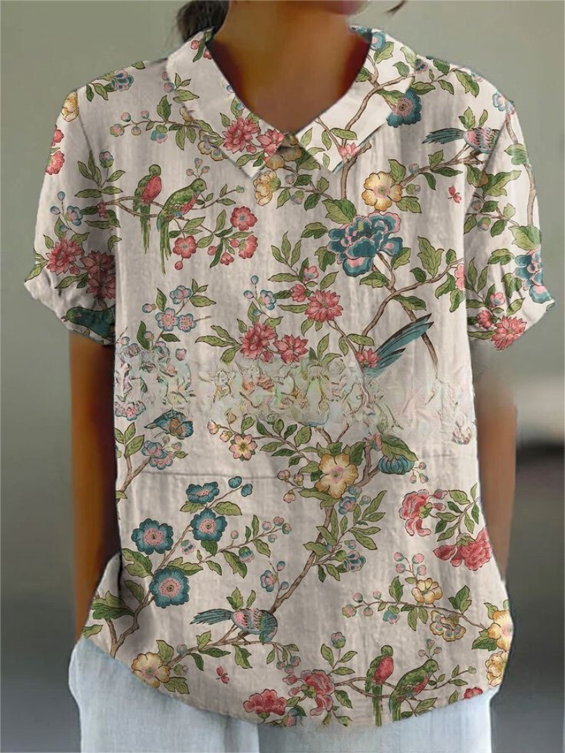 Blumenbluse | Kurzarm | Loose Fit | Sommertop-HauteBerlin