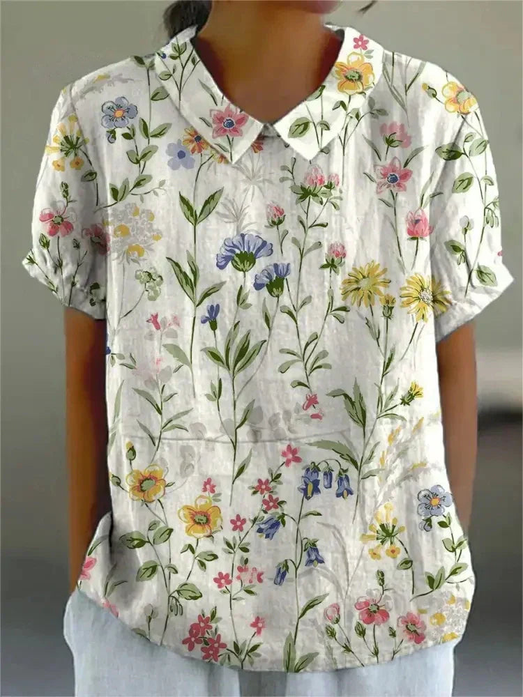 Blumenbluse | Kurzarm | Loose Fit | Sommertop-HauteBerlin