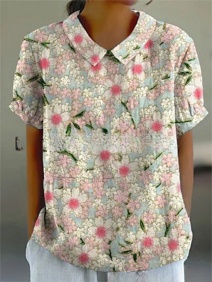Blumenbluse | Kurzarm | Loose Fit | Sommertop-HauteBerlin