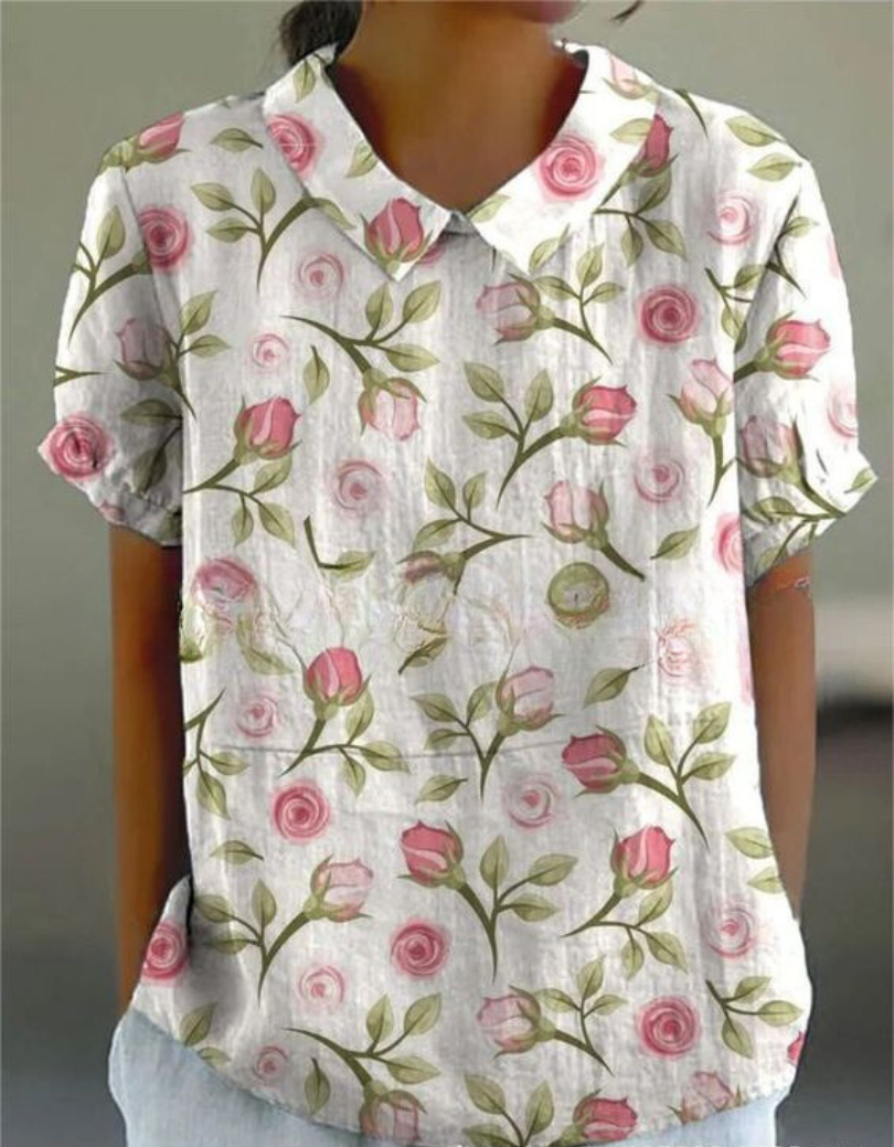 Blumenbluse | Kurzarm | Loose Fit | Sommertop-HauteBerlin