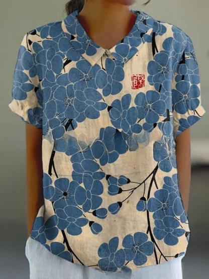 Blumenbluse | Kurzarm | Loose Fit | Sommertop-HauteBerlin