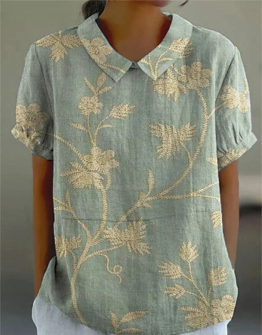 Blumenbluse | Kurzarm | Loose Fit | Sommertop-HauteBerlin