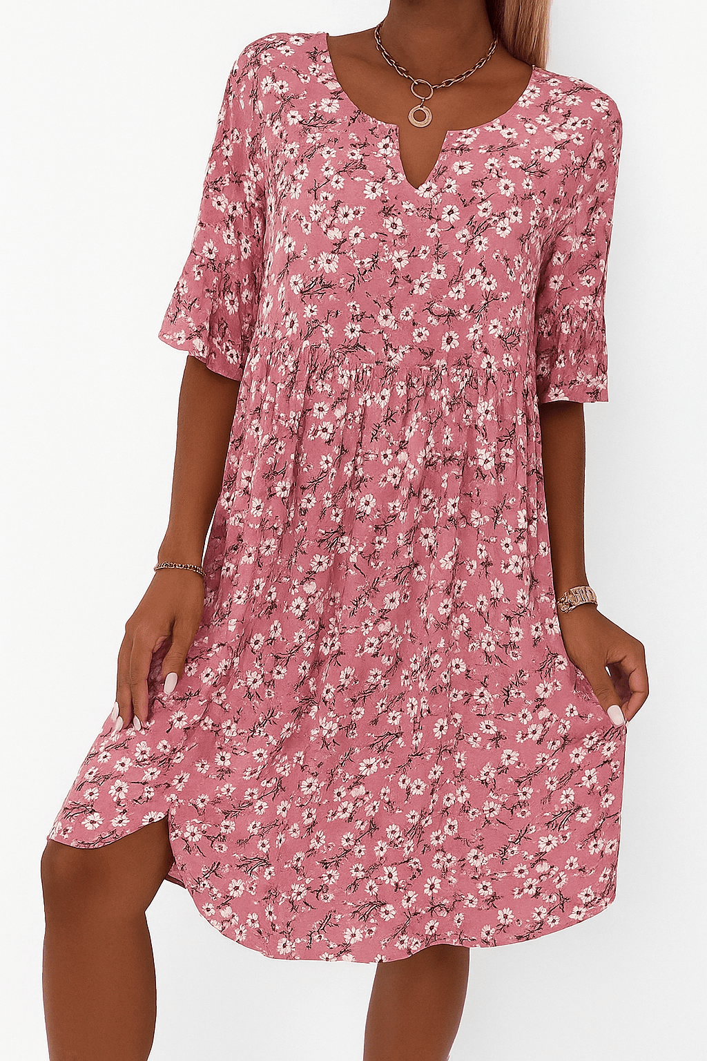 Blumenkleid | Kurzarm | Knielang | A-Linien-Kleid | Sommerkleid-HauteBerlin