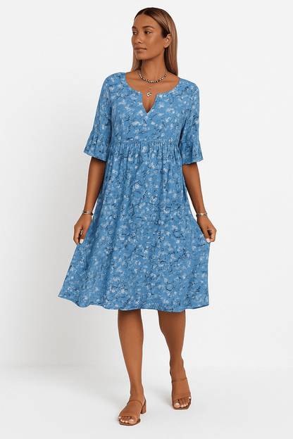Blumenkleid | Kurzarm | Knielang | A-Linien-Kleid | Sommerkleid-HauteBerlin