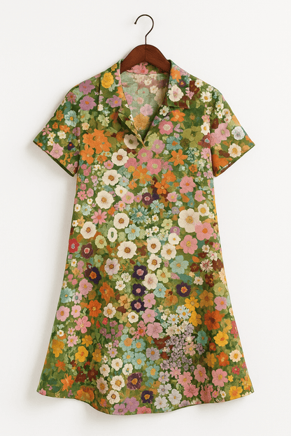 Blumenkleid – Kurzarm – Mit Kragen – Minikleid – Sommerkleid-HauteBerlin