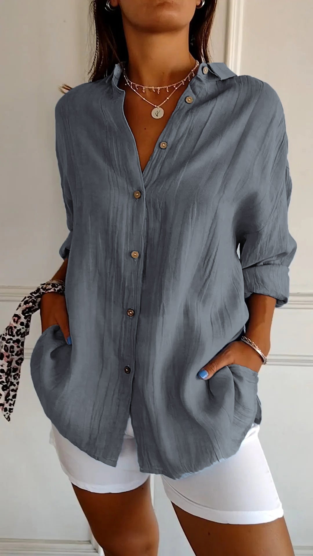 Bluse | Leicht | Langarm | Damen-Hemdbluse mit Knopfleiste-HauteBerlin