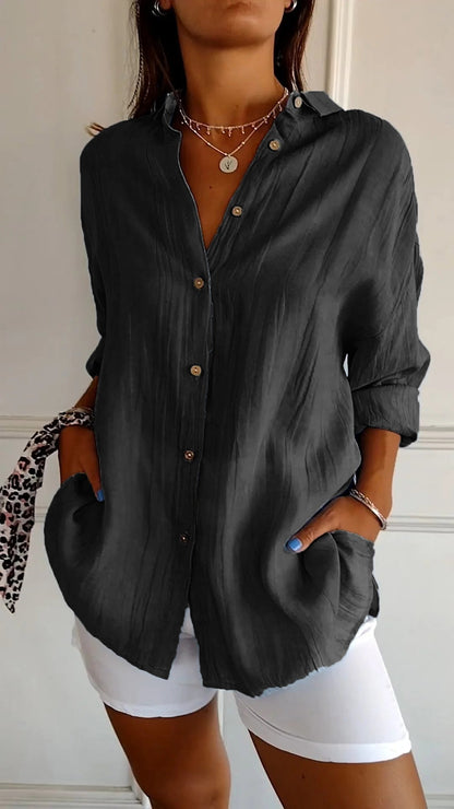 Bluse | Leicht | Langarm | Damen-Hemdbluse mit Knopfleiste-HauteBerlin