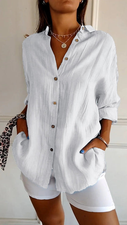 Bluse | Leicht | Langarm | Damen-Hemdbluse mit Knopfleiste-HauteBerlin