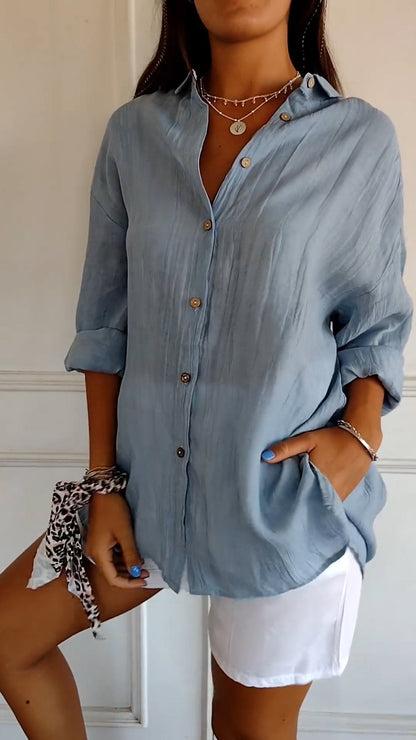 Bluse | Leicht | Langarm | Damen-Hemdbluse mit Knopfleiste-HauteBerlin