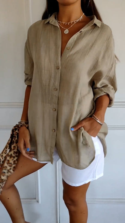 Bluse | Leicht | Langarm | Damen-Hemdbluse mit Knopfleiste-HauteBerlin