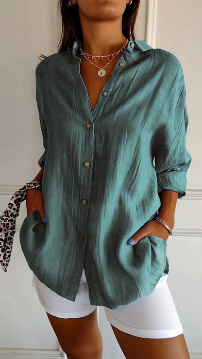Bluse | Leicht | Langarm | Damen-Hemdbluse mit Knopfleiste-HauteBerlin