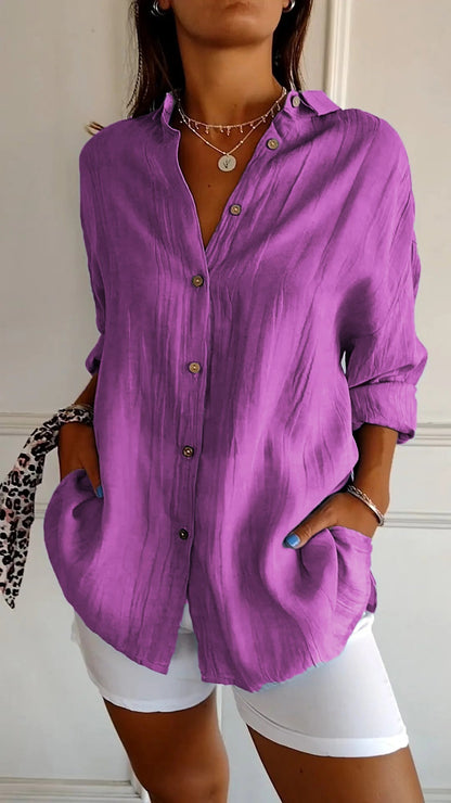 Bluse | Leicht | Langarm | Damen-Hemdbluse mit Knopfleiste-HauteBerlin