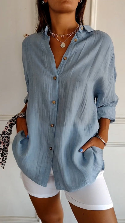 Bluse | Leicht | Langarm | Damen-Hemdbluse mit Knopfleiste-HauteBerlin