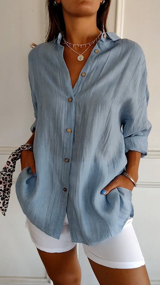 Bluse | Leicht | Langarm | Damen-Hemdbluse mit Knopfleiste-HauteBerlin